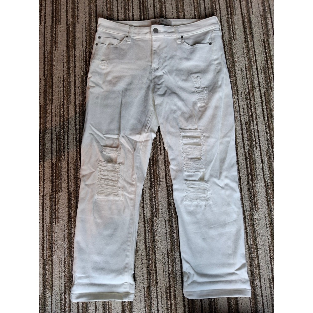 Liverpool Jeans Company White Distressed Crop Boyfriend Jeans Size 10/30